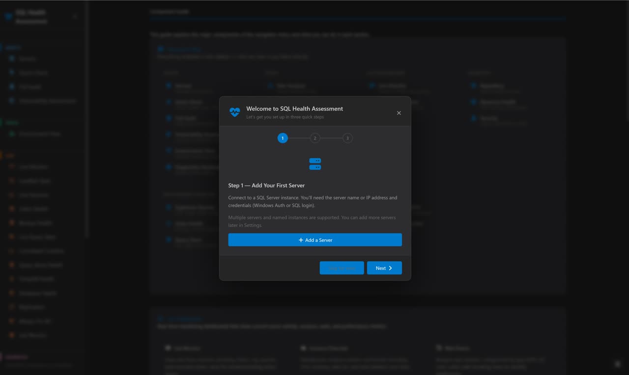 Add Server — connect to any SQL Server instance in seconds