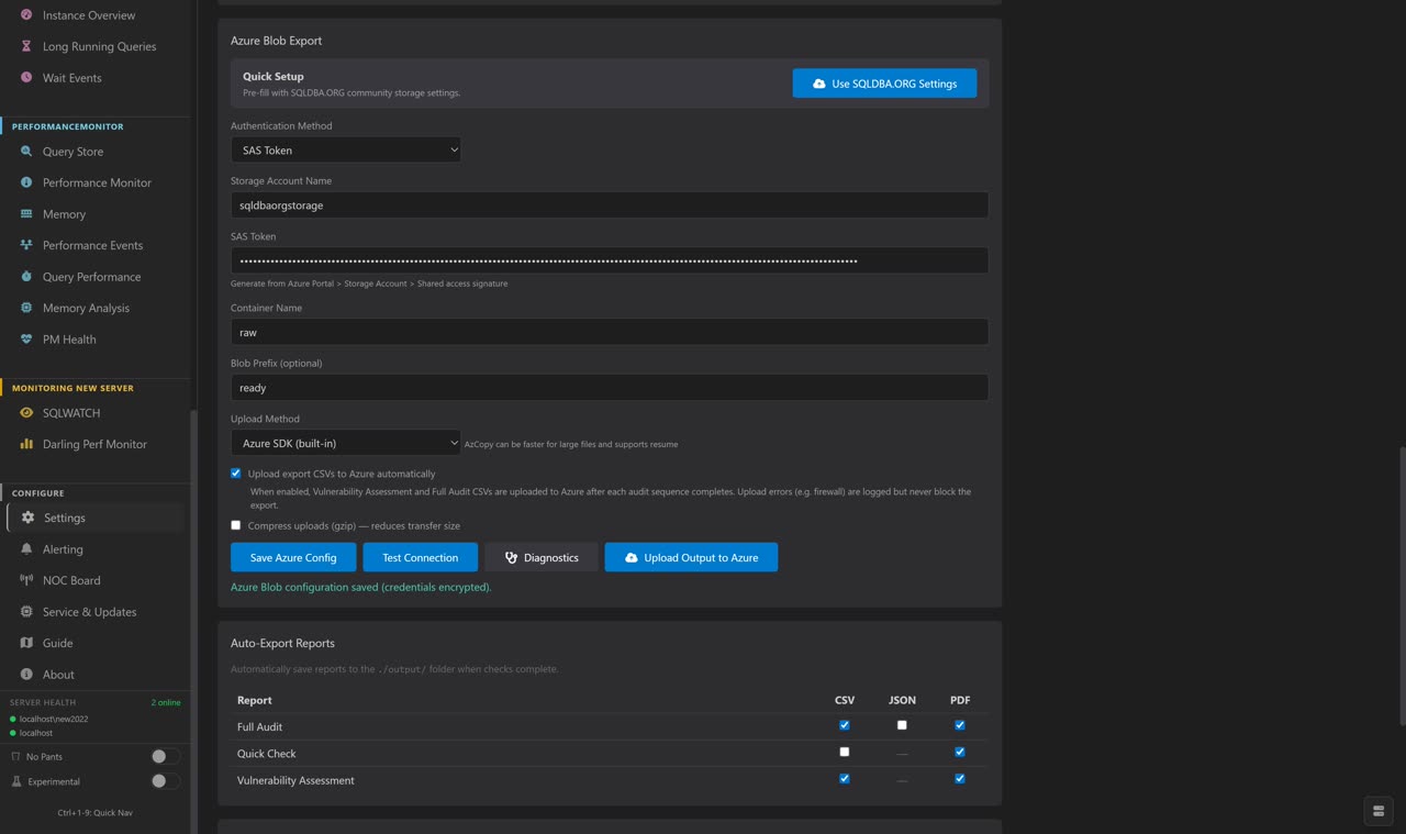Azure Blob Export — securely upload audit results to Azure Blob Storage
