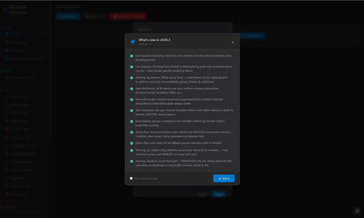 What's New — in-app release notes and update notifications