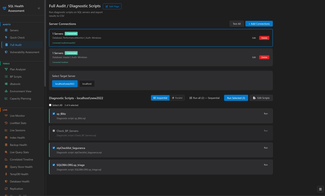 Full SQL Audit — comprehensive health check across all connected instances